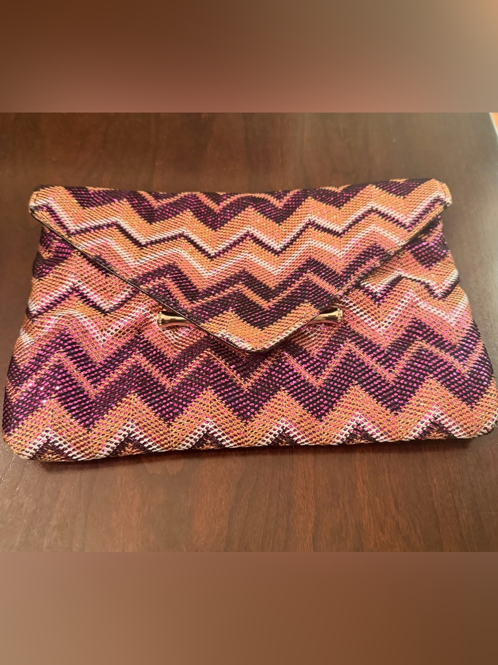 Handwoven Zigzag Envelope Clutch - Purple & Orange